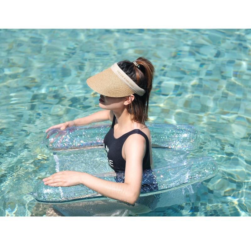 Hot Selling Pvc Transparent Floating Chair With Glitter Inflatable Hammock For Adults 130*70cm Oval