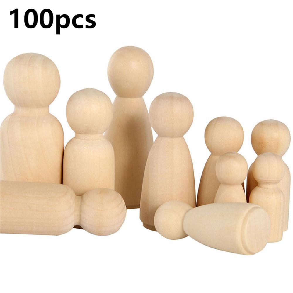 50pcs Unfinished Wooden Peg Doll For DIY Painting Natural Wood Peg People In 4 Sizes Wooden Doll Bodies Peg People For Crafts