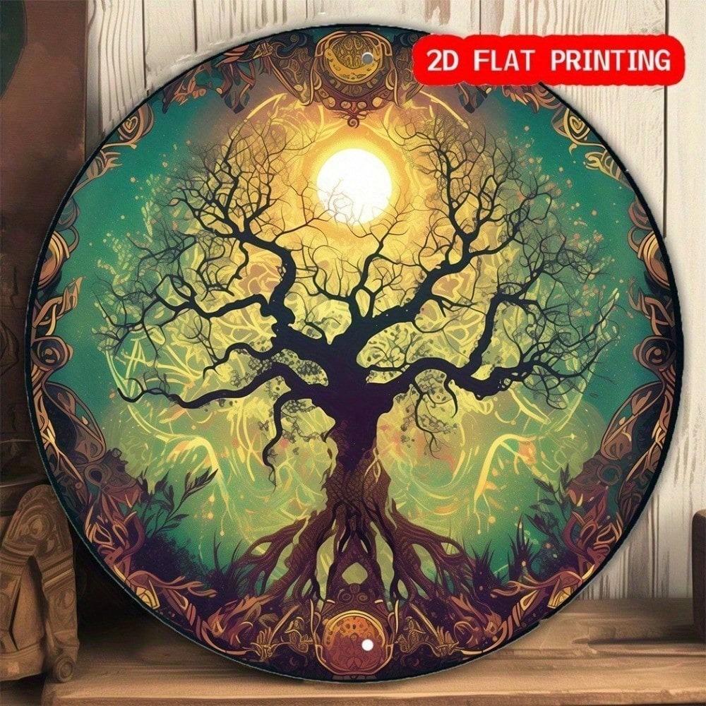 1pc Tree of Life Metal Wall Art 8x8 inch Round Golden Sun Branches Aluminum Sign for Home Garden
