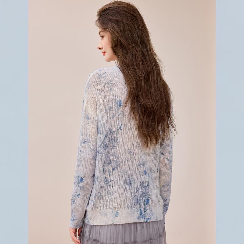Bailuyu Sanfter Pailletten-Blumen-Strickpullover