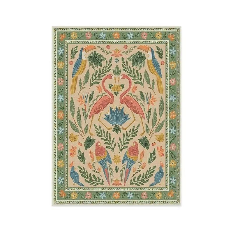 Alfombras Alfombra con Estampado de Flora y Fauna Estilo Pastoral Americano para Decoración de Sala de Estar Dormitorio Hogar Alfombras Antideslizantes de Área Grande Felpudo