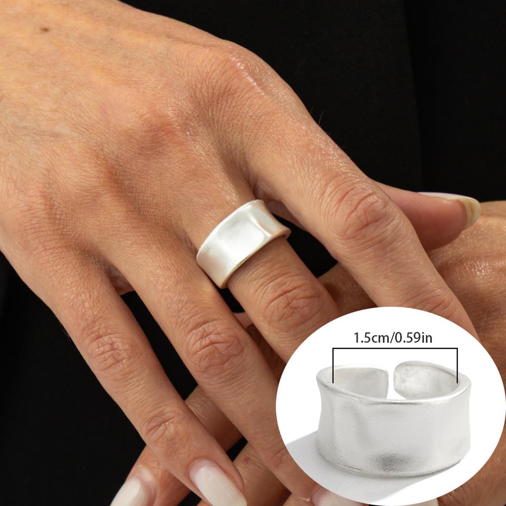 Matte Matte Love Wide Edge Ring Female, Metal Folded Matte Open Ring Index Finger Ring