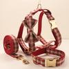 Plaid Pet Walking Harness Set with Bow Design, Adjustable Vest Collar Leash Kit for Small Dogs