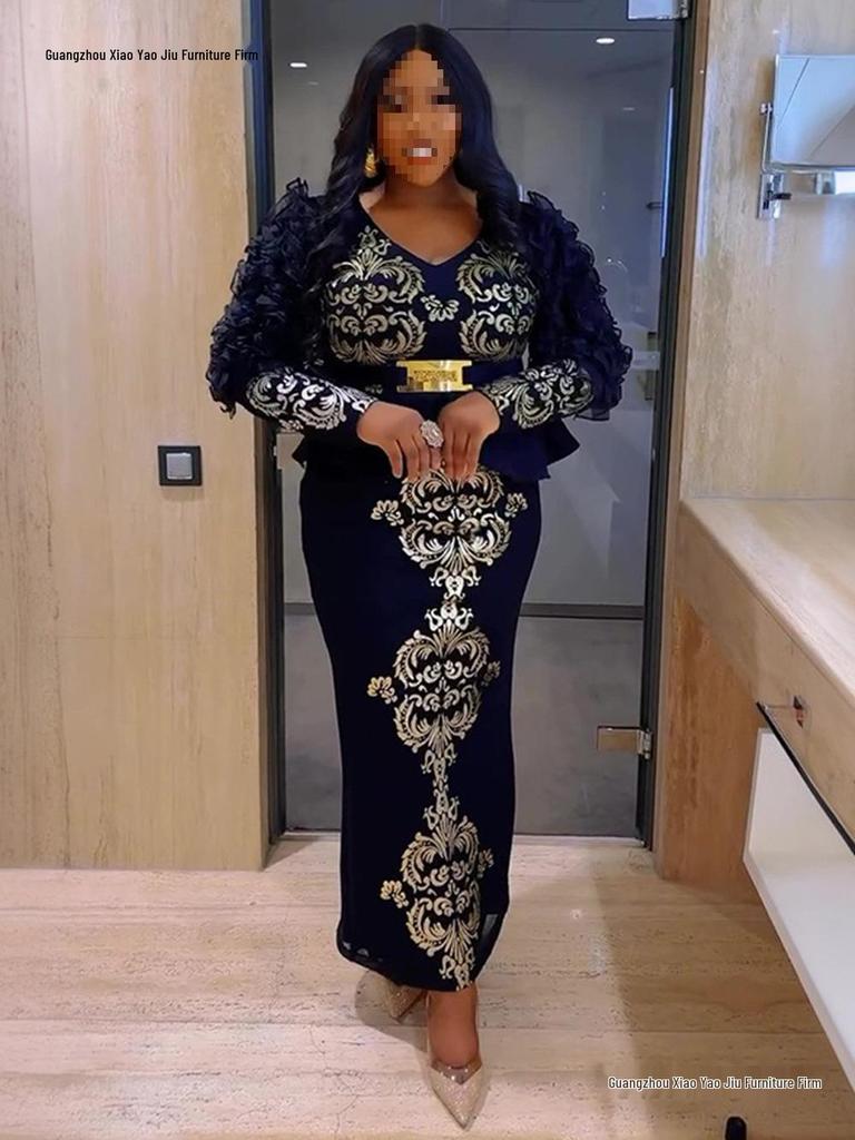 Plus Size Rhinestone Beaded V-neck Evening Dress for Women