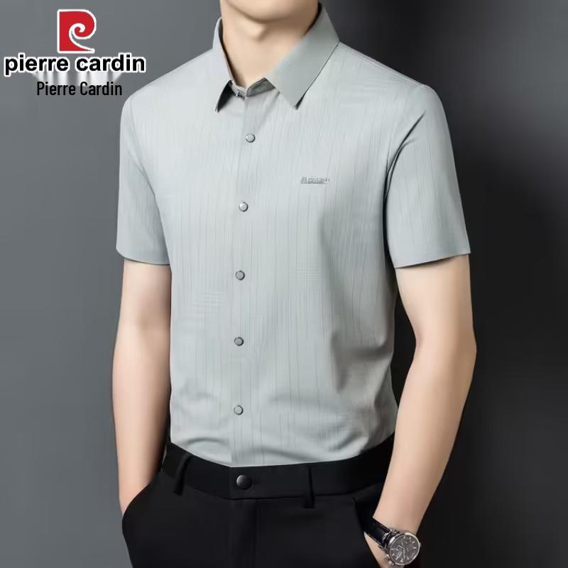 Pierre Cardin Men's Seamless Anti-Wrinkle Short-Sleeve Silk Blend Shirt