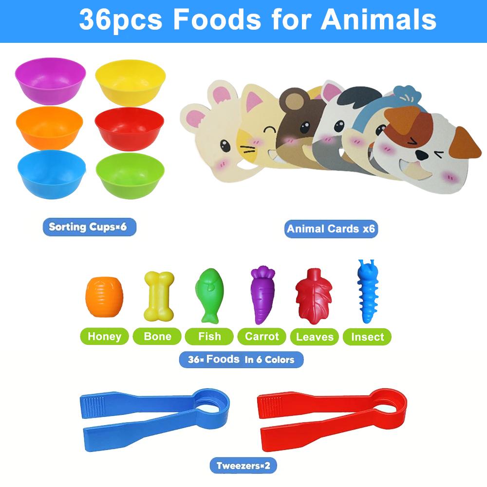 Counting Toys Animals Feeding Matching Game Color Sorting Sensory Fine Motor Skills Montessori Educational Toys for 3+ Age Gift