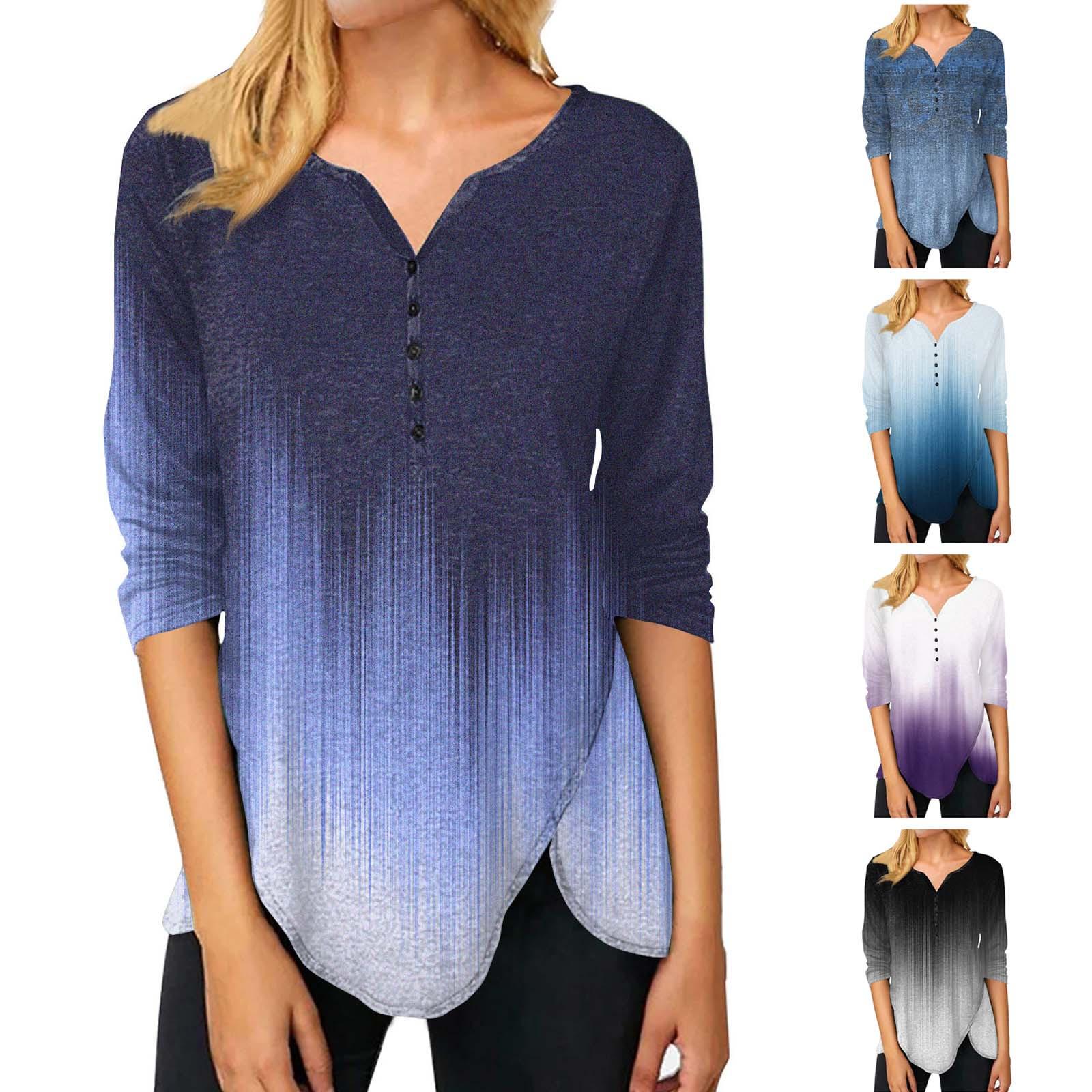 

Women s Casual Solid Color Button V Neck T-Shirt Irregular Hem Long Sleeve Shirt Dressy Fit Casual Tops