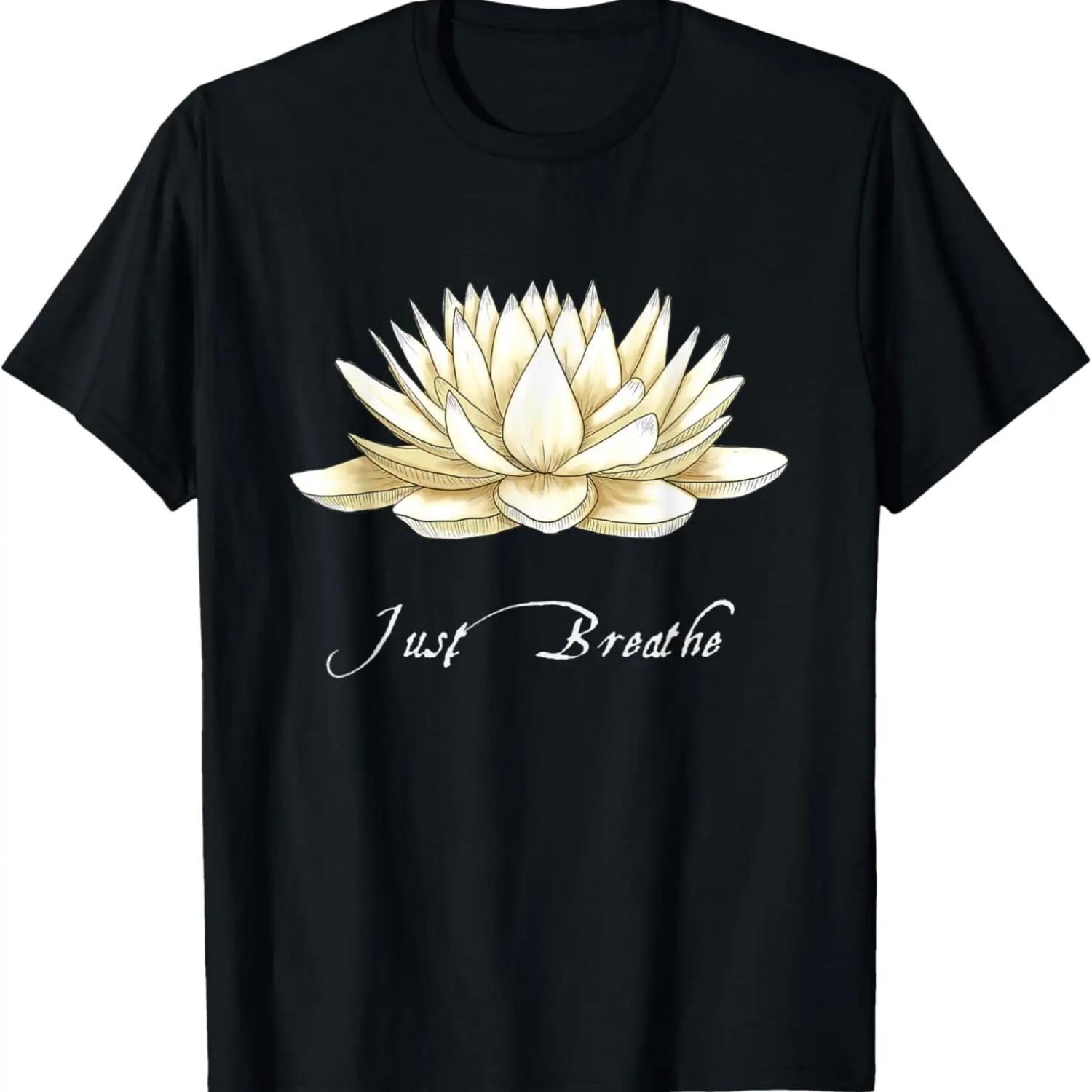 Просто Дыши Лотос Желтая Кувшинка для Йоги, Фитнеса Футболка S чёрный