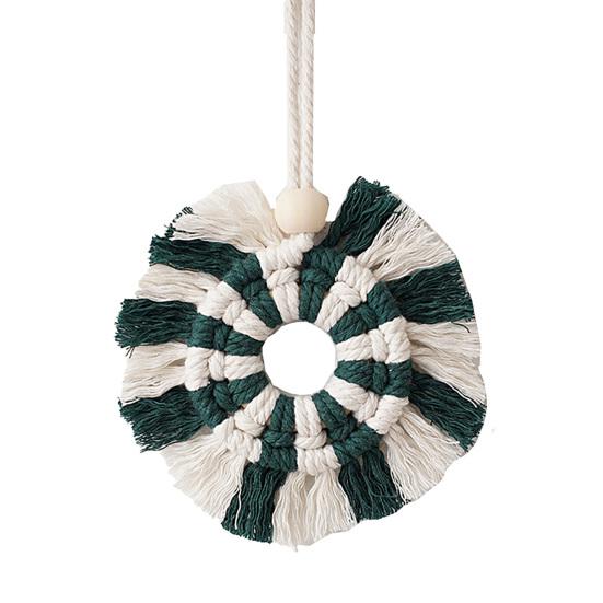 Round Braided Tapestry, Boho Wall Hanging Tapestry, Knotted Cotton Rope Wall Tapestry for Bedroom Nursery Christmas Decor зелёный