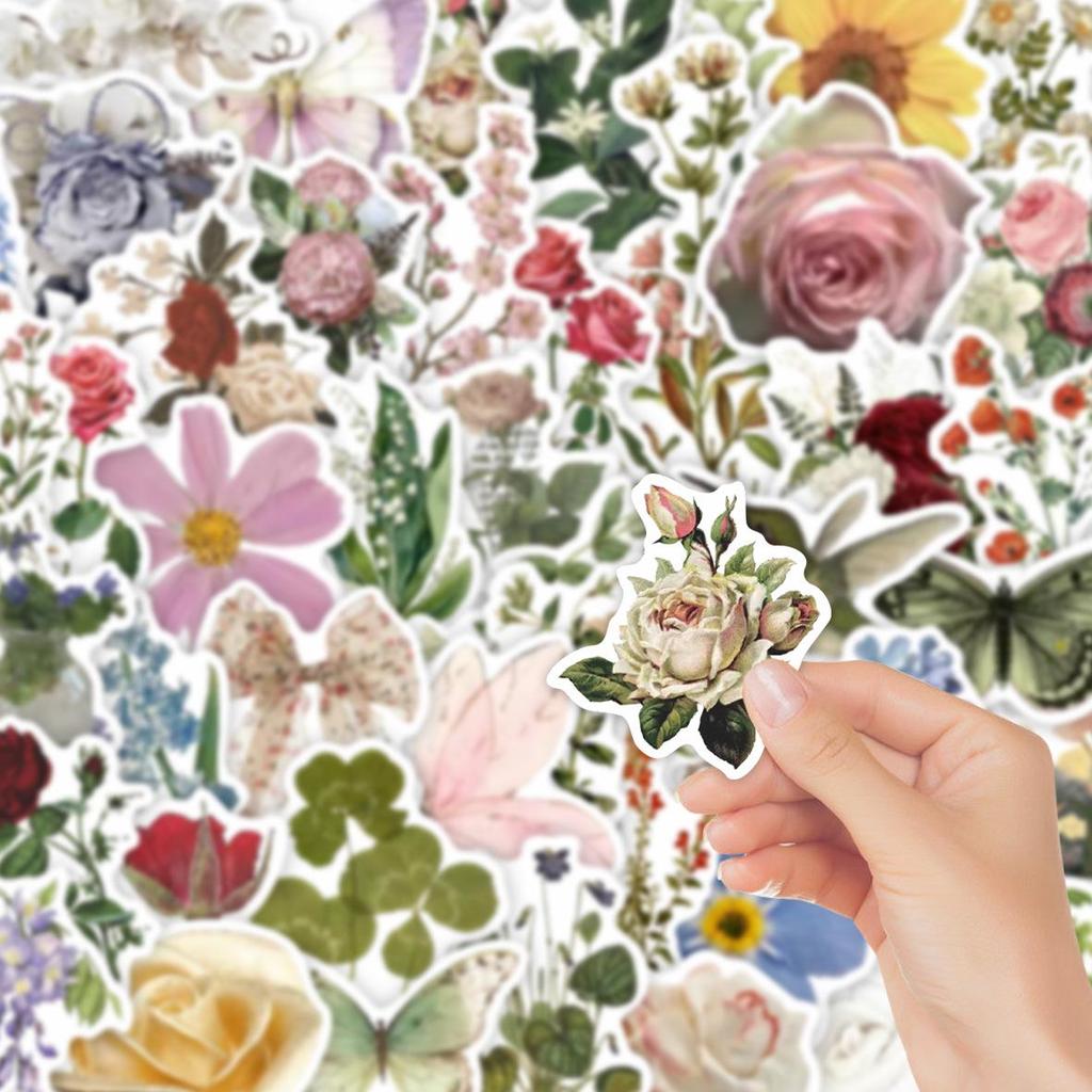 50 Cute Flower Cartoon Stickers - Waterproof Decorative Pack for Suitcases & Notebooks
