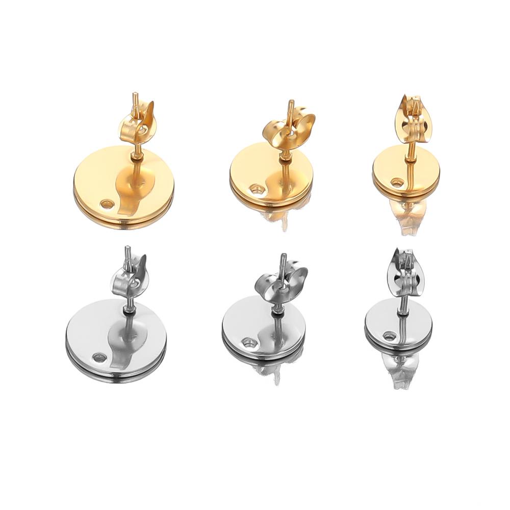 10pcs Gold Color Stainless Steel Round Flat Stud Earring Circle DIY Jewelry Making Earrings Findings Dangle Charms Accessories