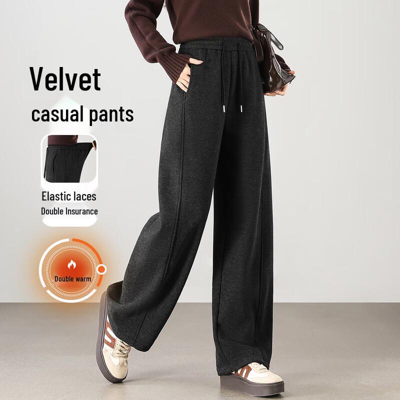 

TERRE BLEUE Women s Fleece-Lined Straight Wide-Leg Casual Pants 27