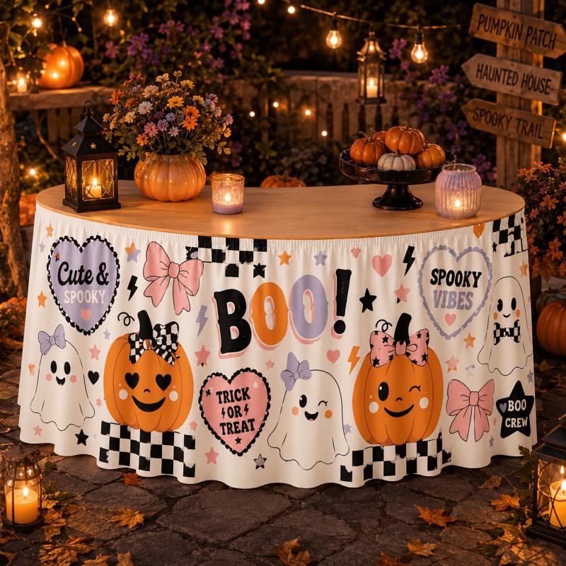 Halloween Table Skirt Round Party Dessert Buffet Decor Home Decoration Printed Fabric Cover