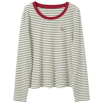 Sancai Women's Plus Size Lyocell Striped Long Sleeve T-Shirt
