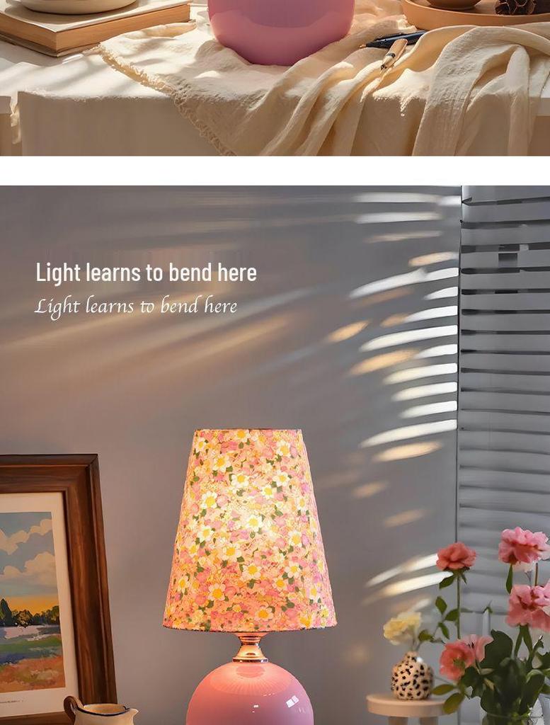 Vintage Keramik-Nachtlicht mit floralem Muster: Minimalistische Schlafzimmer-Tischlampe Atmosphäre Dekor.