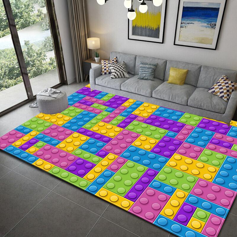 3D barevné geometrické blokové koberce do obývacího pokoje, ložnice, koberce s motivy stavebních kostek pro domácnost, dětský pokoj, protiskluzová podložka