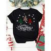 Camiseta Estampa Árvore de Natal Feminina Manga Curta Gola Redonda Top para Verão Roupas Femininas Harajuku Manga Curta Casual