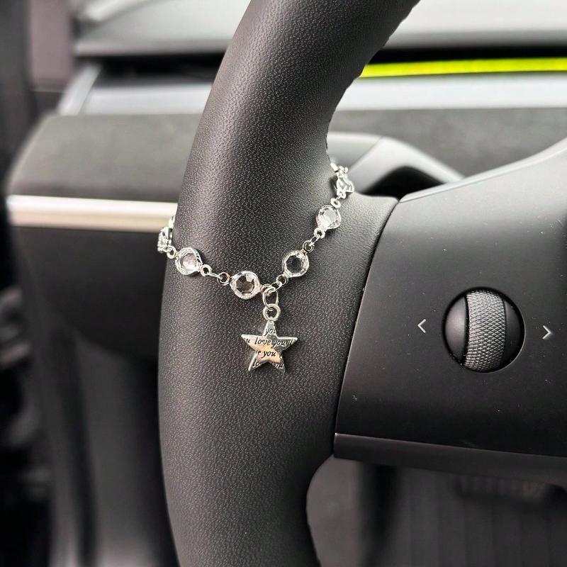 1pc Car Steering Wheel Decorative Pendant Light Luxury Crystal Chain Car Steering Wheel Decorative Pendant