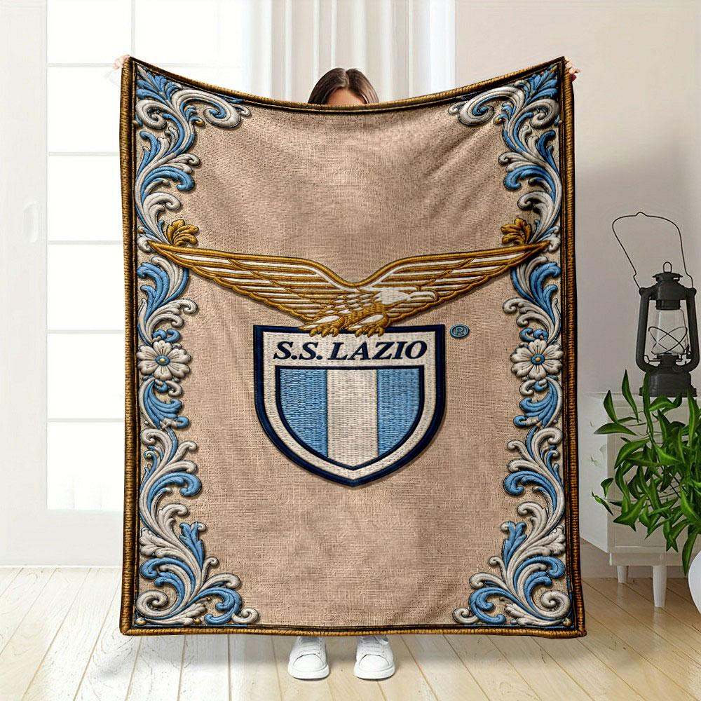 "S.S. Lazio Logo with Ornate Border" Patterned Blanket, Flannel, Suitable for All Seasons, Home Decor, Warm and Cozy