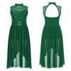 Girls Rhinestone Lyrical Modern Dance Dress Sleeveless Back Hollow High Low Hem Built In Briefs Dance Leotard Dress for Kids