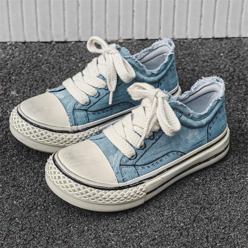 

Mens Trendy Autumn Bread Shoes Retro Thick Sole Big Head Casual Canvas Shoes Versatile Niche Design 39 синий