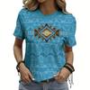 Summer Round Neck Retro Ethnic Style Pattern 3D Print Top Fashionable Casual Short Sleeved Women's T-shirts