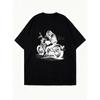 Black Oversized T Shirt With Motorcycle Girl Graphic Print For Casual Wear And Street Style