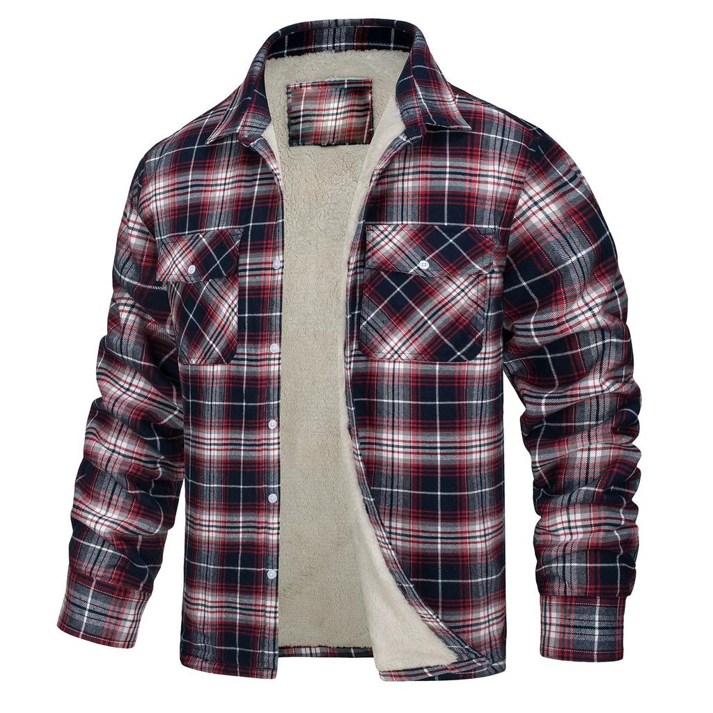 Men's Plaid Flannel Jacket Sherpa Fleece Lined Warm Winter Thick Working Coat Button Down Shirt Jacket