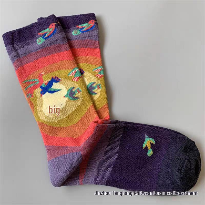 

Модные французские носки с масляной живописью: Красочные, средней высоты, нишевые женские модные носки до щиколотки One Size