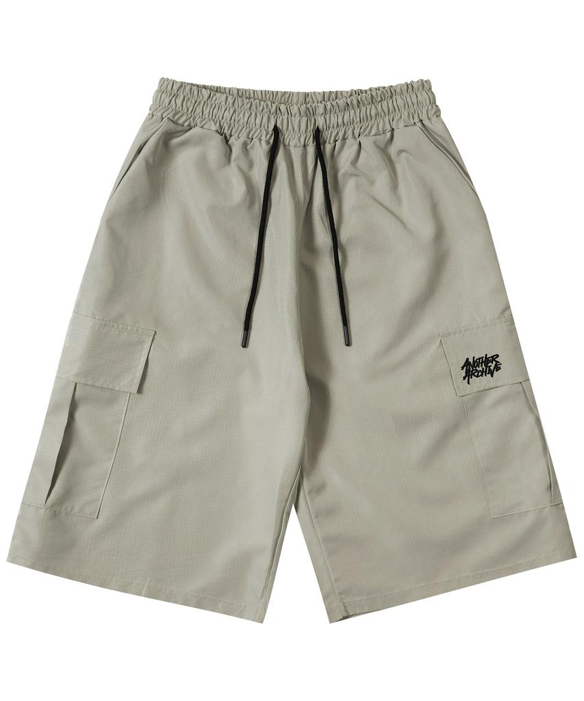 ANOTHER ARCHIVE Nylon Bermuda Cargo Wide Logo Shorts_Khaki