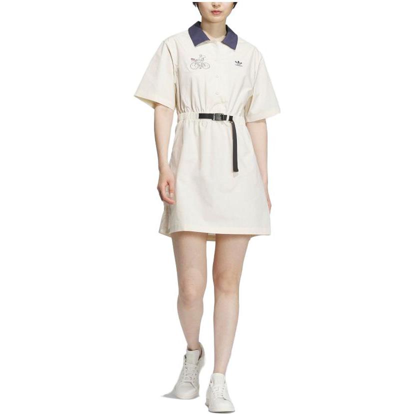 adidas Originals X Nagaba Samenwerking Logo Casual Taille-Afgebakend Polo Sport Ademend Kortmouwig Jurk Dames Jurken Wit IS0625