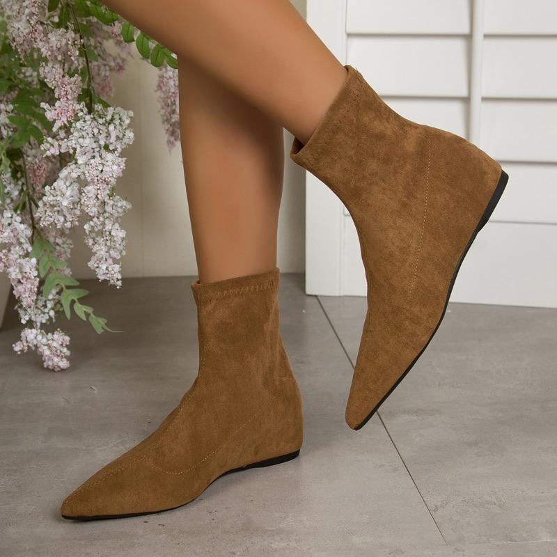 Dámské kotníkové boty špičaté ploché boty 2025 nové zimní elegantní semišové sexy boty šaty párty žena zapatos mujer botas