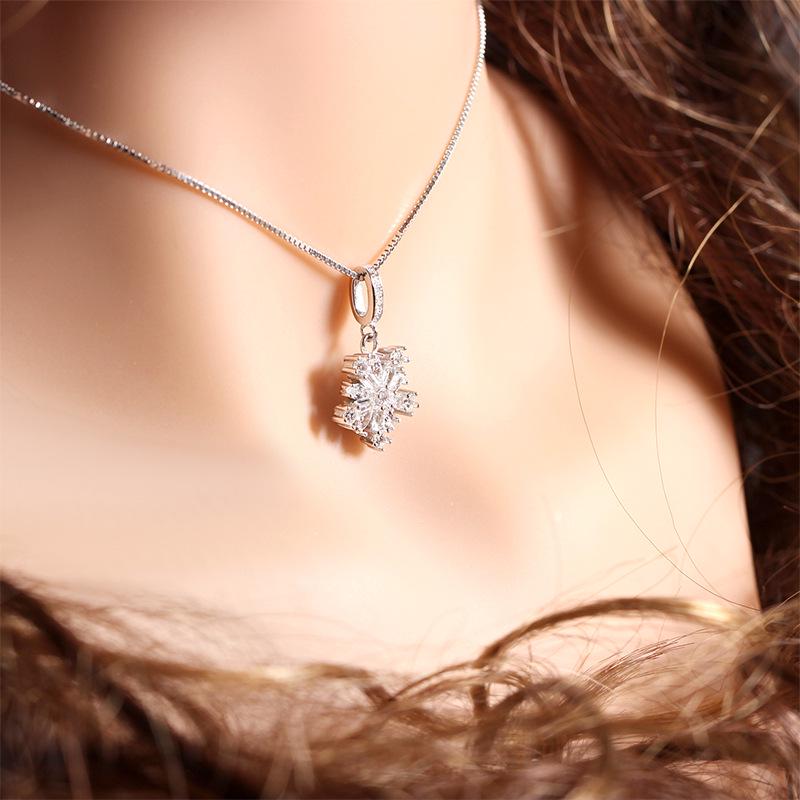 925 Sterling Silver Snowflake Pendant Clavicle Necklace - Christmas Jewelry Gift