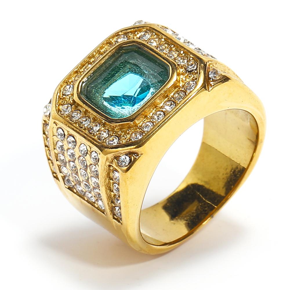 Full Diamond Square Ring for Men Titanium Steel Bling Iced Out Hip Hop Jewelry Luxury Cubic Zirconia Ring