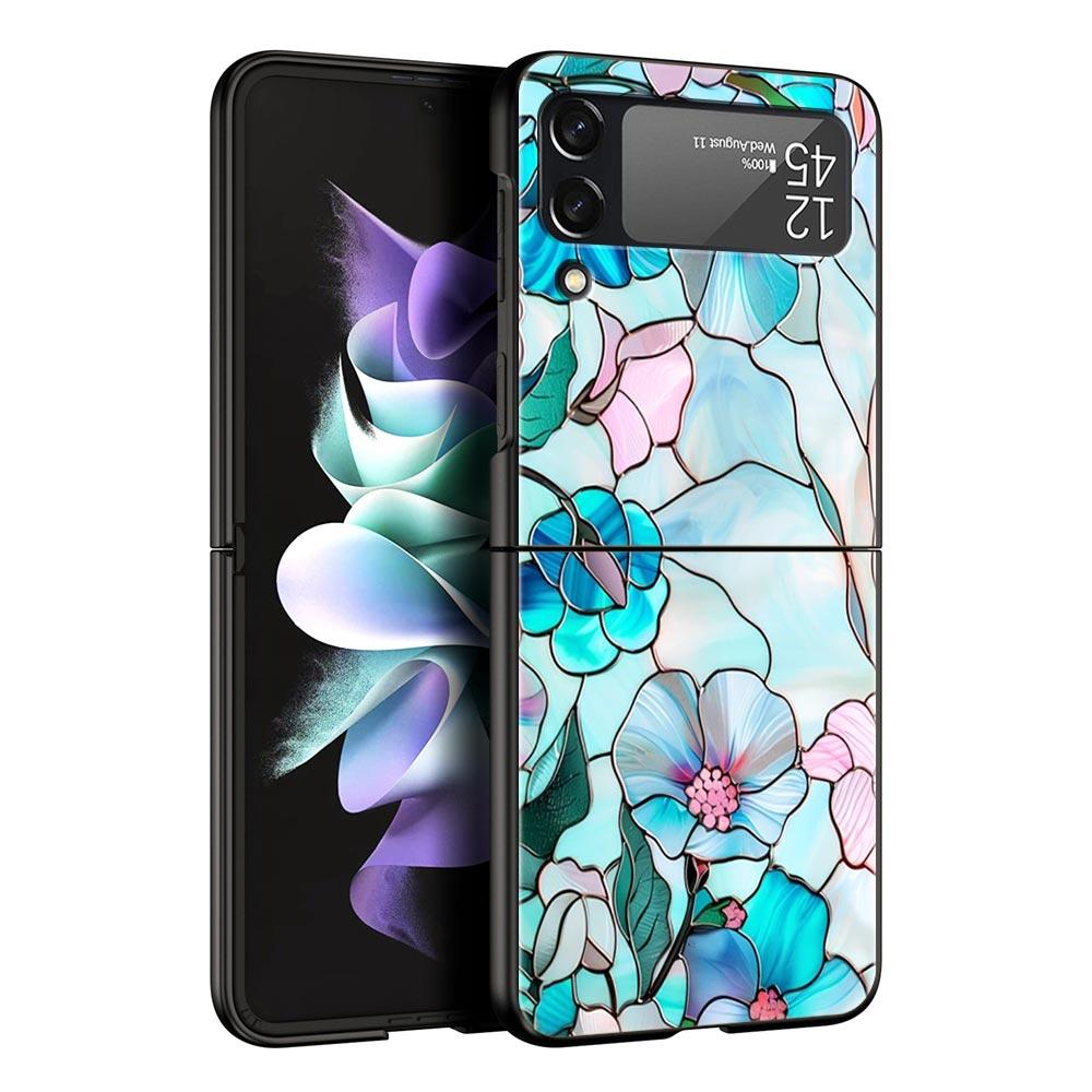 Phone Case for Samsung Galaxy Z Flip 3 4 5 6 7 Folding Shell For Samsung Z Flip4 Flip5 PC Hard Cover Flower marble Geometry