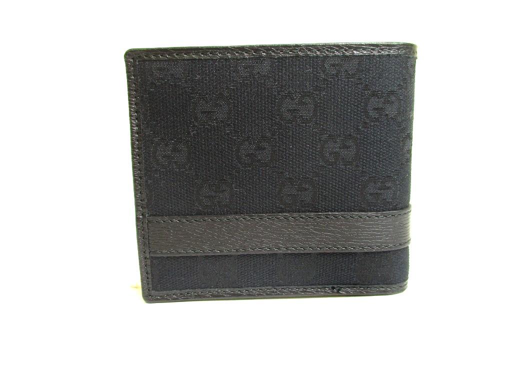 Authentic GUCCI GG Canvas Black Leather Bifold Wallet Compact Wallet #a187  Refurbished