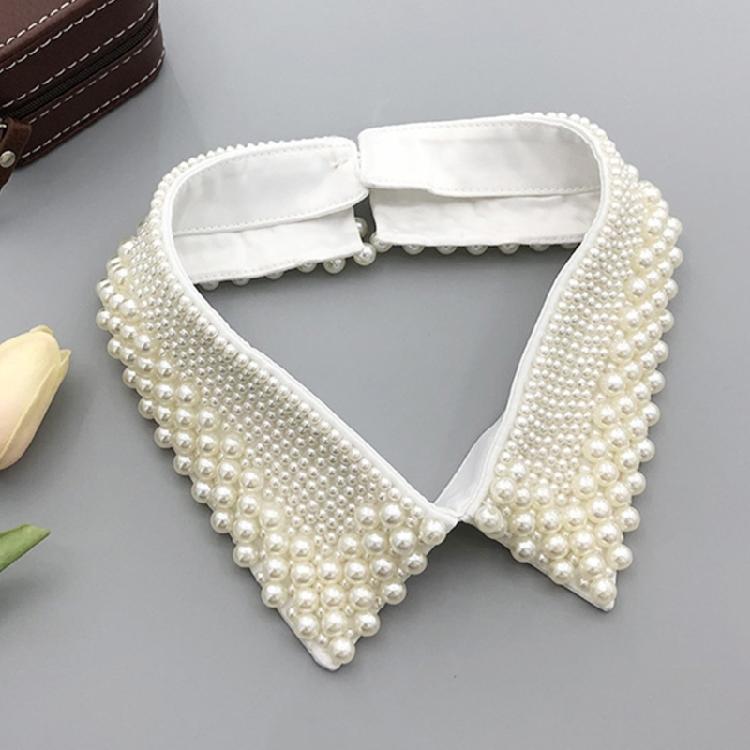 Elegant Pearls Beaded Bib Faux Collar Half Shirt for Women Lapel False Collar Detachable Collar Neckline Choker Necklace