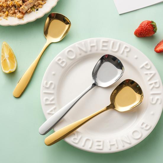 Stainless Steel Square Head Soup Spoon Flat Bottom Anti-Spill Soup Ladle Thickened