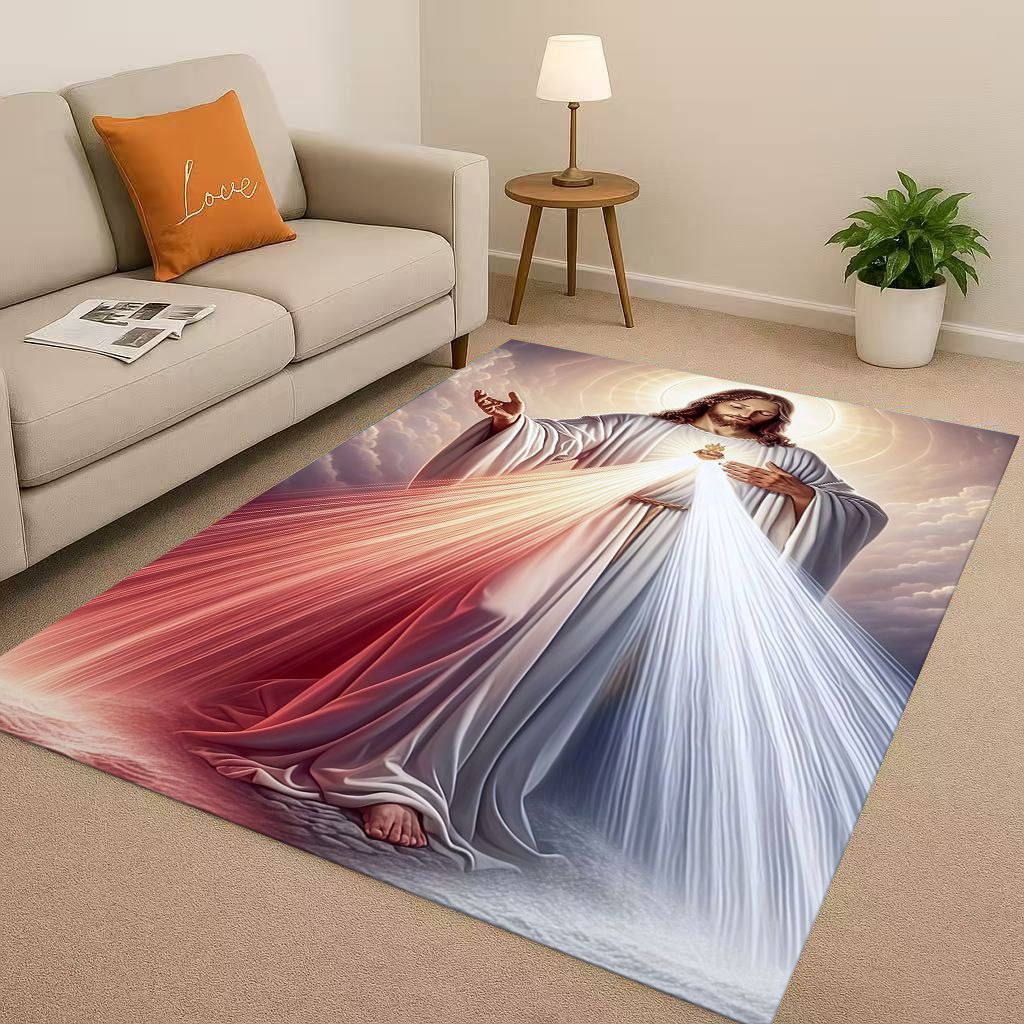 Retro Jesus Virgin Mary Art Living Room Non Slip Area Rug Soft Carpet for Bedroom Playroom Sofa,Easy Clean Home Decor Doormat