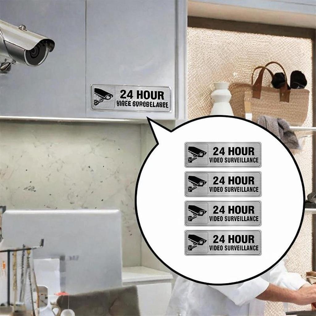 4x 24 Hour Video Sign Monitored Signs Selfadhesive Practical Weatherproof Camera for Home