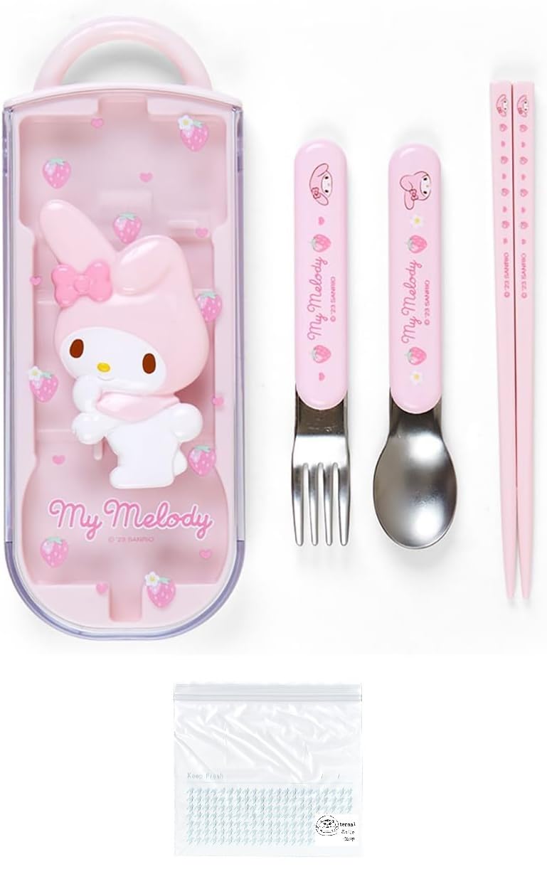 

Набор из трех предметов My Melody Bento Палочки для еды Сделано рельефно (Палочки для еды, Ложка, Вилка, Коробка, Чехол, Выдвижной тип, Япония, Антибактериальный, Дизайн)