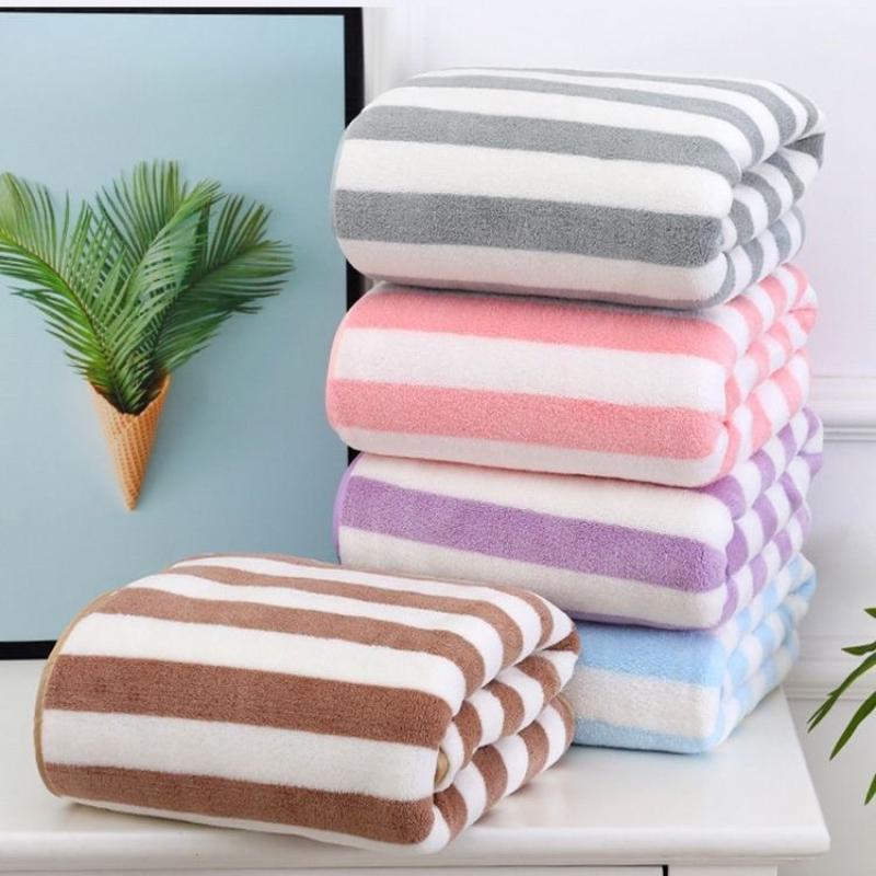 Thick Towel Absorbent Facial Towel Striped Coral Velvet Bath Towel Quick Drying Beach Towel Household Motion Bath Bath Towel