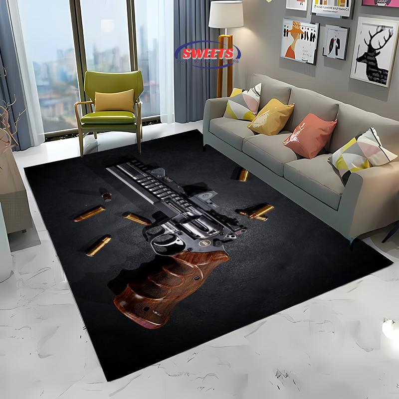 3D Assault Rifle Pistol Revolver Gun Carpet for Living Room Bedroom Hallway Long Strip Anti-slip Rug Sofa Doormat Home Decor Mat