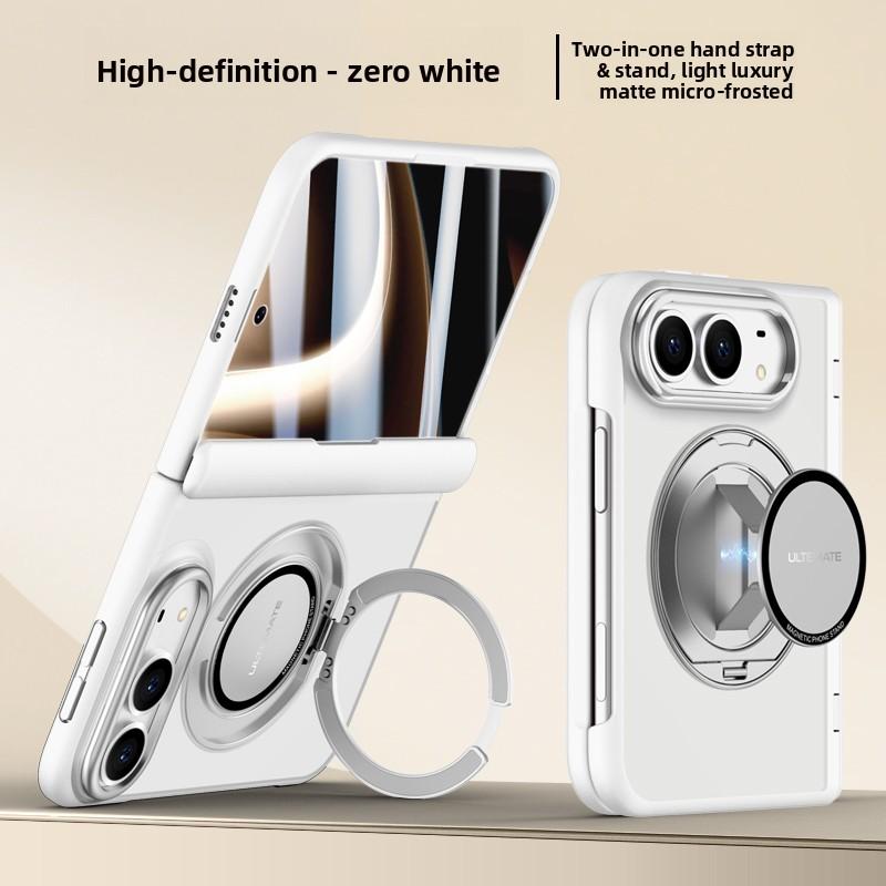 For iPhone Ultra Fold Case With Tempered Film Magnetic Shrink Stand Protective Back Cover For Wireless Charging Phone Shell