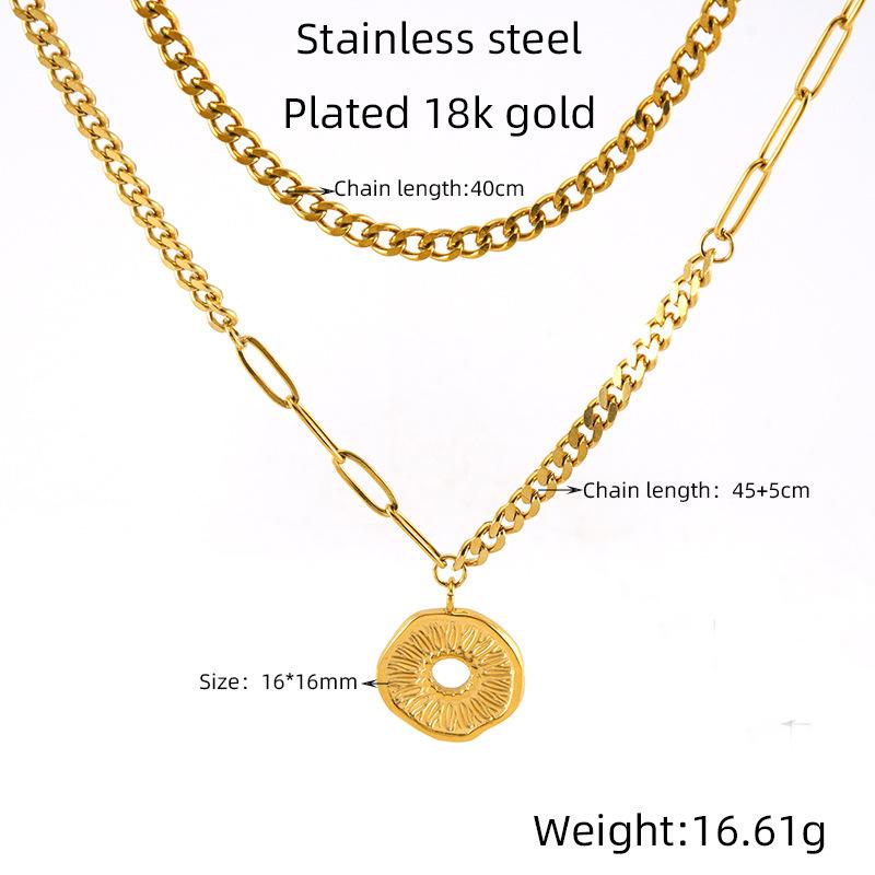 

Fashion retro stainless steel double-sided grinding chain daisy necklace, personalized versatile light luxury titanium steel women s necklace золотой