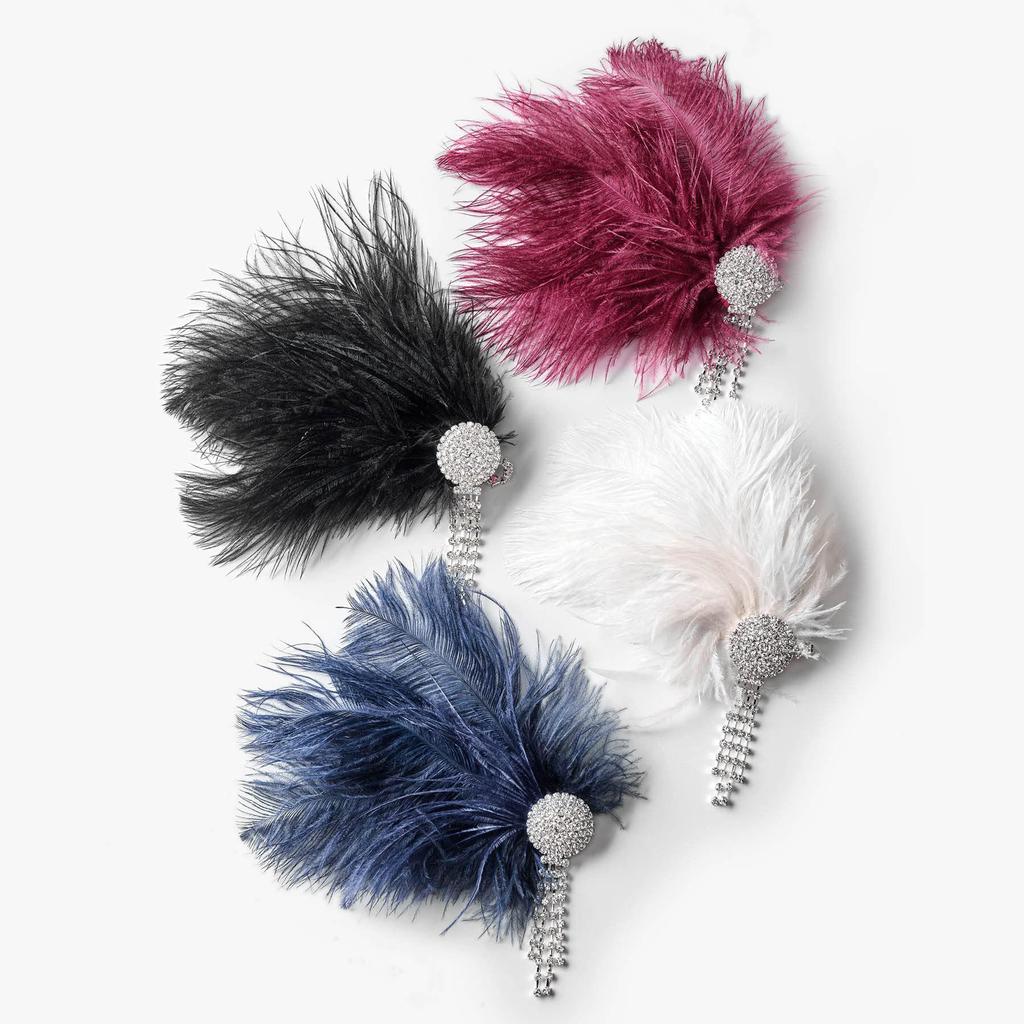 Roaring Twenties Gatsby Rhinestone Feather Headdress - White