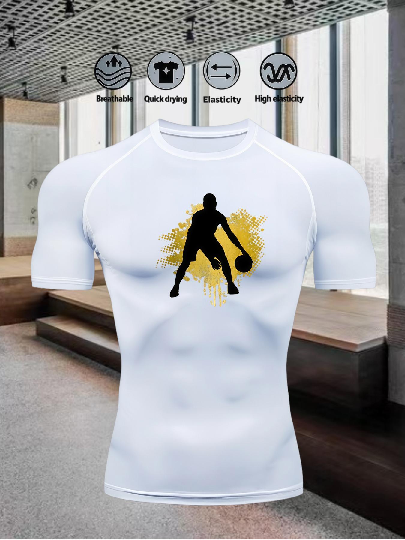 Men s Black Basketball Dribble Silhouette Compression T-Shirt Quick Dry Gym Workout Top S белый