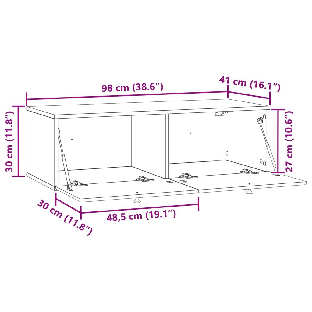 Wall Mounted TV Cabinet 98 x 41 x 30 cm Concrete Grey