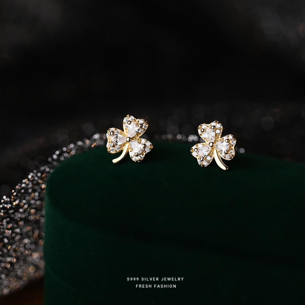 

999 Sterling Silver Shining Zircon Flowers Stud Earrings with Zircon Buds Blooming Statement Earrings for Women Teens Decor Gift золотий