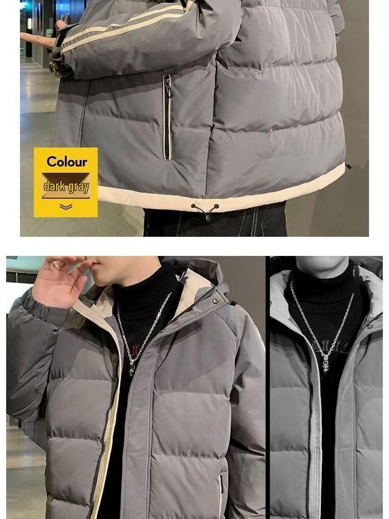 Men's Hooded Thickened Solid Color Cotton Jacket for Autumn/Winter - Warm, Loose-Fit Outerwear